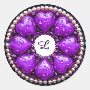 Cirkelvormige paarse sieraden broche met hart ronde sticker