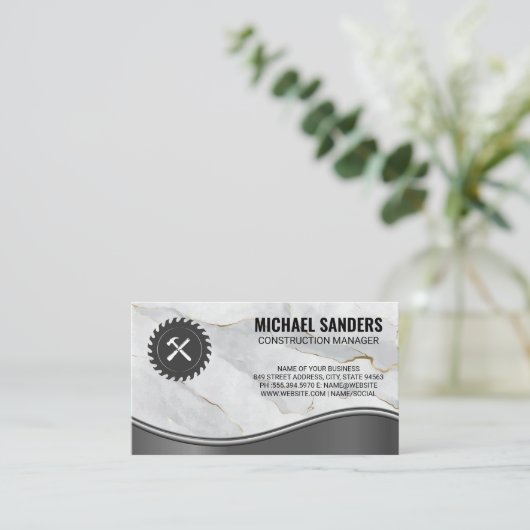 Cirkelzaag | Hamer | Marmer Visitekaartje (Staand voorkant)