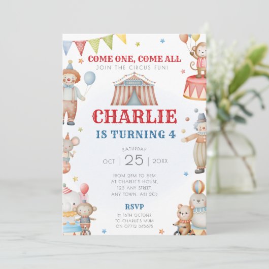 Cirque Anniversaire Fête Invitation Carnaval Thème (Debout devant)