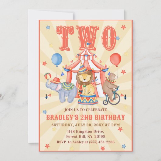 Cirque Carnaval & Animaux Invitation 2e anniversai (Devant)