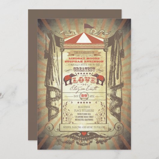 Cirque du Carnaval des éléphants Invitations de ma (Devant / Derrière)