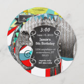 Cirque Elephant Anniversaire Fête Invitation Bunit (Devant / Derrière)