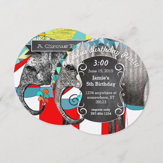 Cirque Elephant Anniversaire Fête Invitation Bunit (Devant / Derrière)