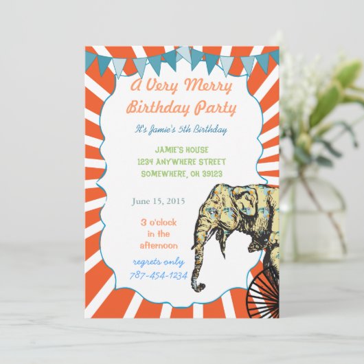 Cirque Elephant Anniversaire Fête Invitation Bunit (Debout devant)