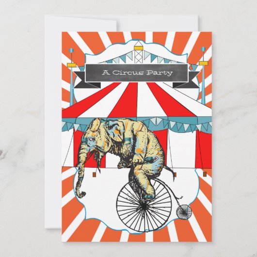 Cirque Elephant Anniversaire Fête Invitation Bunit (Dos)