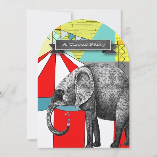 Cirque Elephant Anniversaire Fête Invitation Bunit (Dos)