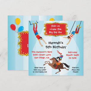 Cirque Flying Trapeze Invitation de fête d'anniver