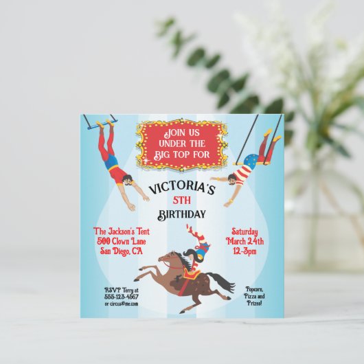 Cirque Flying Trapeze Invitation de fête d'anniver (Debout devant)