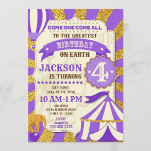 Cirque Invitation Anniversaire Carnaval Purple Gol