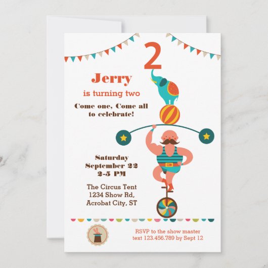 Cirque Invitation de deuxième anniversaire (Devant)