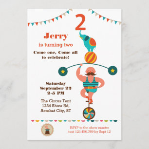 Cirque Invitation de deuxième anniversaire