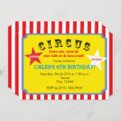 Cirque rayé Anniversaire Fête Billet Invitation (Devant / Derrière)