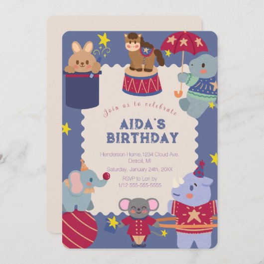 Cirque Spectaculaire Invitation Anniversaire (Devant / Derrière)