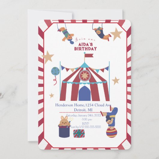 Cirque Spectaculaire Invitation Anniversaire (Devant)