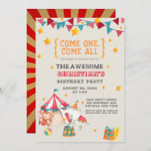 Cirque Thème Anniversaire Fête Invitation (Devant / Derrière)