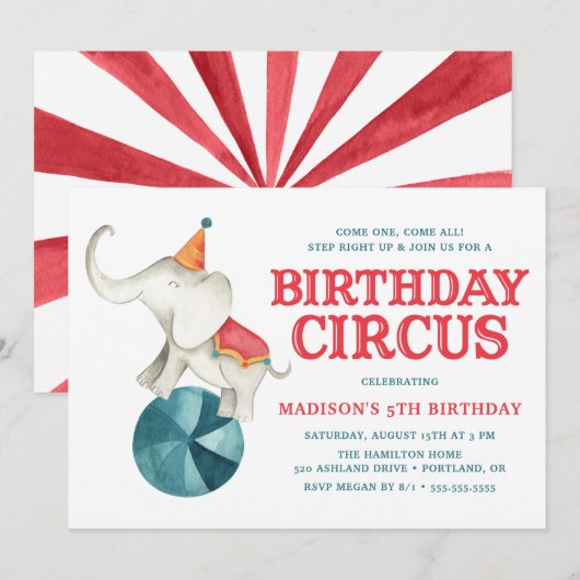 Cirque vintage | Invitation de fête d'anniversaire (Devant / Derrière)