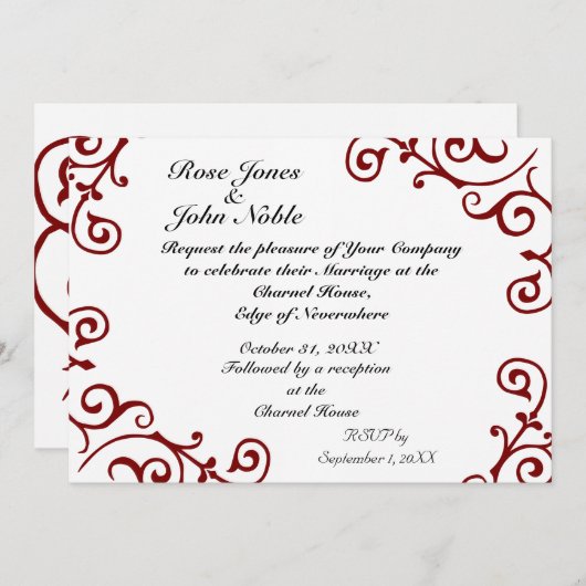 Cirrus Ivory (rouge) Faire-part de mariage (Devant / Derrière)