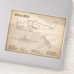 Cirrus SR22 - Vliegtuig Blauwdruk Tekenplannen SD Sticker