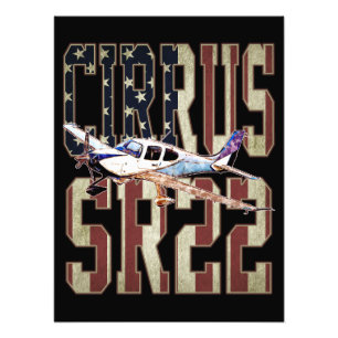 Cirrus SR22 Vliegtuig Vlag van de Verenigde State Foto Afdruk