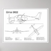 Cirrus SR22 - Vliegtuigblauwdruk Tekenplannen BD Poster (Voorkant)