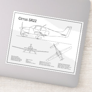 Cirrus SR22 - Vliegtuigblauwdruk Tekenplannen BD Sticker