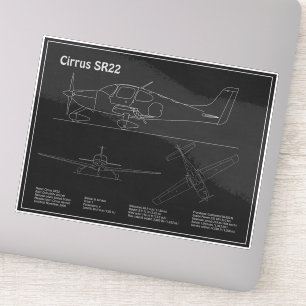 Cirrus SR22 - Vliegtuigblauwdruk Tekenplannen PD Sticker