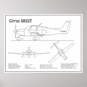 Cirrus SR22T - Plannen voor vliegtuigblauwdruk BD Poster