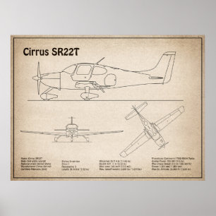 Cirrus SR22T - Vliegtuig Blauwdruk Tekenplannen SD Poster