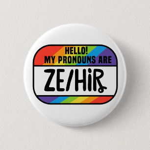 Cis Trans Nonbinary Name Tag Pronouns Ze Hir Ronde Button 5,7 Cm