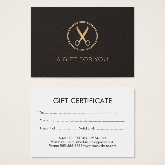 Ciseau Cercle Or minimal Élégant Faux foncé (Devant & derrière)