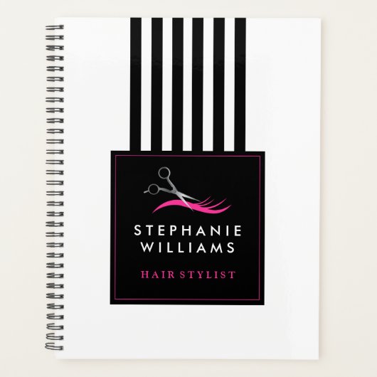 Ciseaux à cheveux rose chaud et bandes noires (Devant)