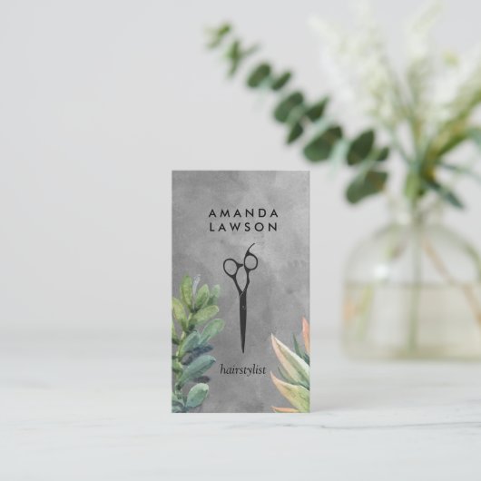 Ciseaux | Aquarelle | Carte de visite Succulent (Debout devant)