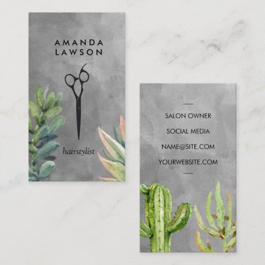 Ciseaux | Aquarelle | Carte de visite Succulent (Devant / Derrière)