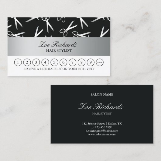 Ciseaux argentés | Carte de perforation Loyalty St (Devant / Derrière)