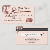 Ciseaux-cheveux Carte de crédit Rose stylisé Or (Devant / Derrière)