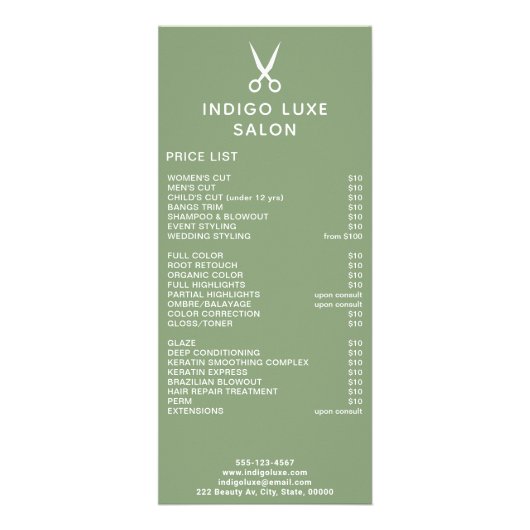 Ciseaux de salon de cheveux Service Vert Menu Tari (Devant)