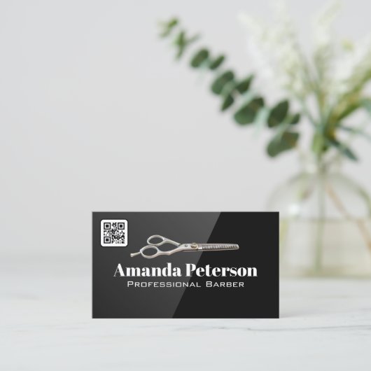 Ciseaux Pince-cheveux | Carte de visite de code QR (Debout devant)