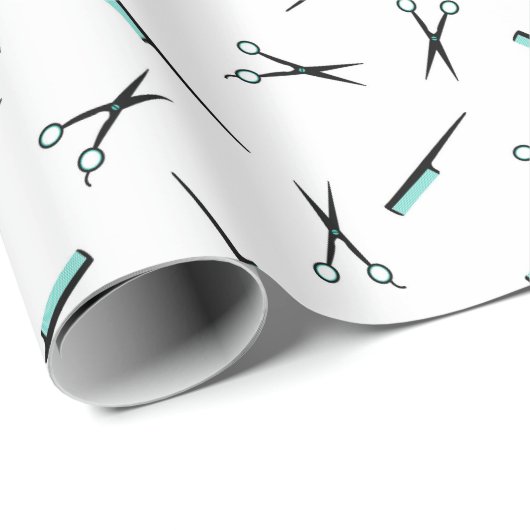 Cissors & Combs Pattern - Black White & Turquoise Cadeaupapier (Rol Hoek)