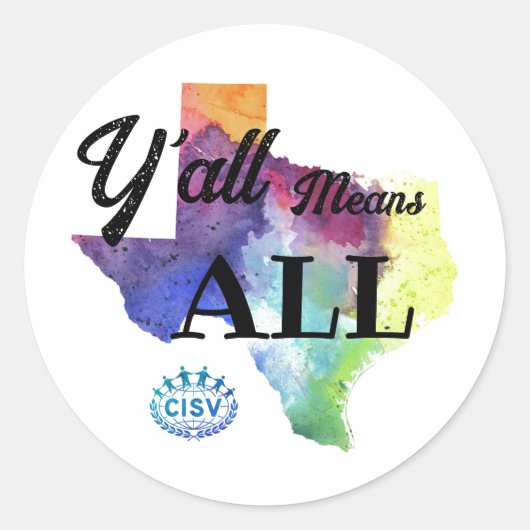 CISV Austin "Y'all Means All" Ronde Sticker (Voorkant)