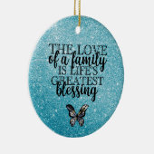 Citaat blauwe glitter-reeks keramisch ornament (Rechts)