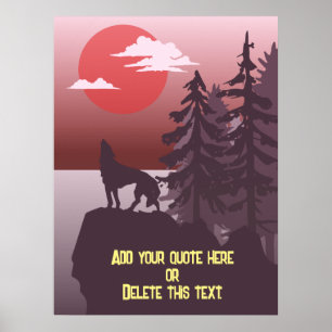  Citaat Gray Wolf Howling Red Sunset Poster