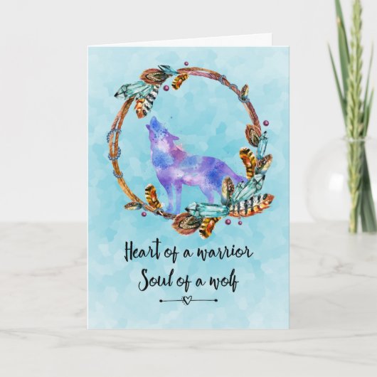 Citaat met Howling Wolf in een Boho Krans Dank u Bedankkaart (Voorkant)