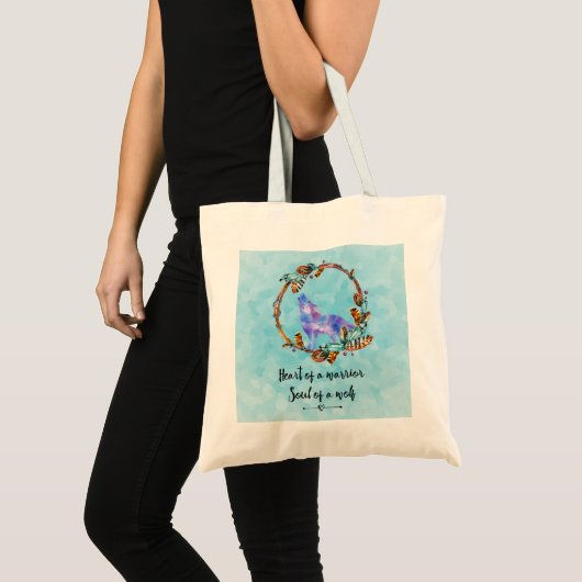 Citaat met Howling Wolf in een Boho Wreath Tote Bag (Voorkant (product))