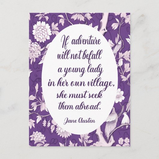 Citation de Jane Austen sur carte postale Aventure (Devant)