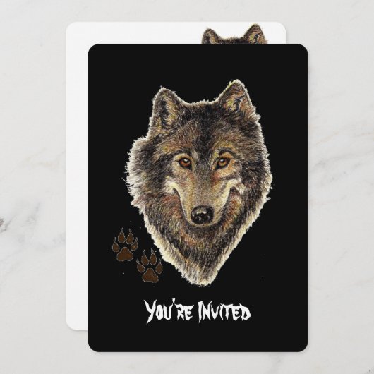 Citation de loups d'aquarelle Invitation d'anniver (Devant / Derrière)