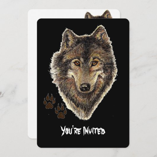 Citation de loups d'aquarelle Invitation d'anniver (Devant / Derrière)