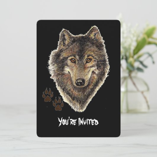 Citation de loups d'aquarelle Invitation d'anniver (Debout devant)