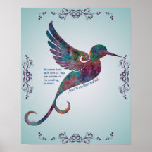 Citation de Rumi avec affiche de colibri