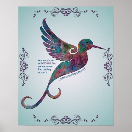 Citation de Rumi avec affiche de colibri (Devant)