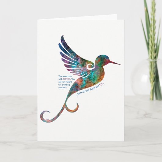 Citation de Rumi avec carte de voeux de colibri (Devant)